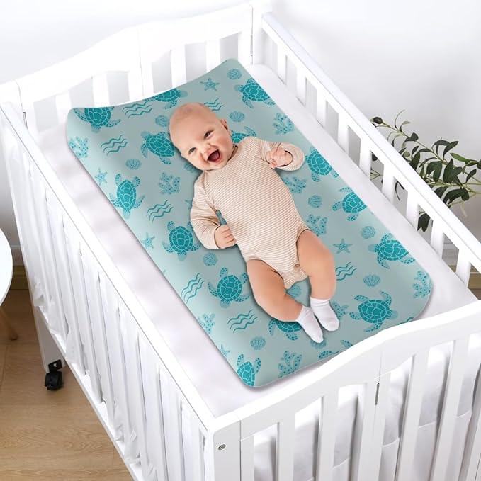 Turtle Changing Pad Cover for Baby Breathable Baby Diaper Change Table Pad Covers Removable Cradle Mattress Sheets for All Season Modern Nursery Decor