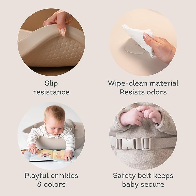Taf Toys Baby Changing Pad & Crinkle Book - Interactive, Waterproof, Wipeable Changing Table Pad - Diaper Changing Pad for Dresser with Removable Safety Strap, Easy to Clean & Non-Slip Waterproof