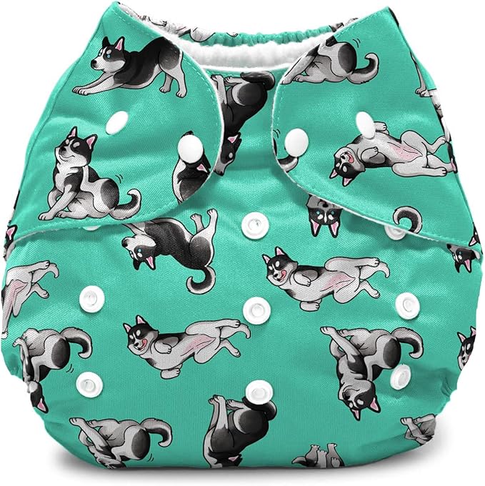 WIRESTER Baby Cloth Diaper One Size Adjustable Washable Reusable Cloth Pocket Diaper for Baby - Siberian Husky Funny Playful Postures