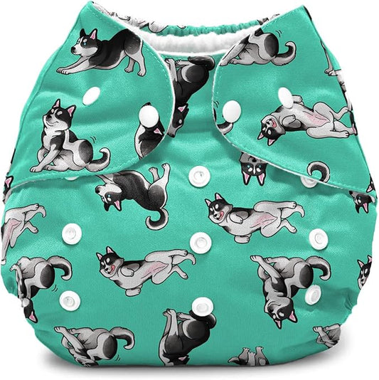 WIRESTER Baby Cloth Diaper One Size Adjustable Washable Reusable Cloth Pocket Diaper for Baby - Siberian Husky Funny Playful Postures