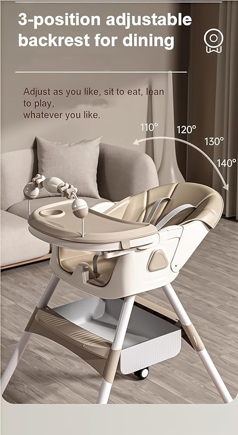 Nine point nine PU Leather High Chairs with Rocking Mode, High Chair for Babies and Toddlers, Easy to Fold Highchair, Adjustable Highchairs with Double Tray (560 Grey)