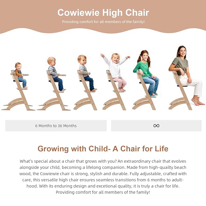 Cowiewie New Upgrade 3-in-1 Convertible Wooden High Chair for Babies & Toddlers 10 Levels Adjustable 3-Tier Remove 2 Waterproof Cozy Cushions Black