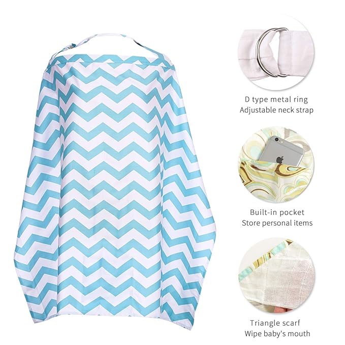 SONARIN Stripes Premium Breastfeeding Nursing Covers,4 in 1 Multifunction,with Storage Bag & Towel Corners,Nursing Scarf,Breathable & Lightweight(Blue)
