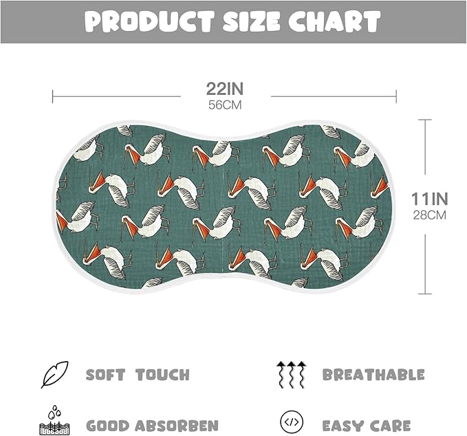 Muslin Burp Cloths for Baby Boys and Girls - 1-Pack Ultra Absorbent Funny Pelican Muslin Washcloths, Newborn Towel, Milk Spit Up Rags, Burp Cloth Bib for Unisex, 22 x 11 Inch