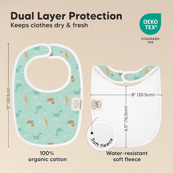 8-Pack Organic Baby Bibs for Boys, Girls - Soft Cotton Drooling and Teething Bibs for Baby Girl & Boy, Extra Absorbent, Easy to Clean & Put On for Toddler, Newborn, Infant 0-24 Months (Mesozoic)