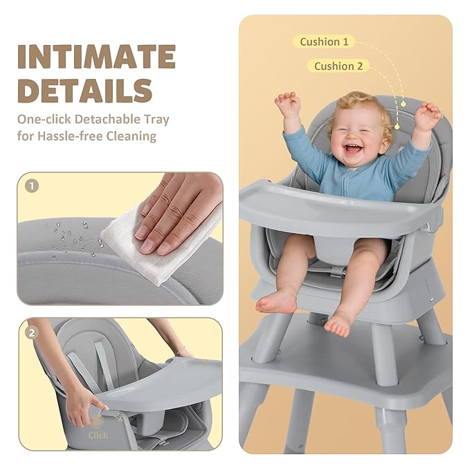 TODEFULL Baby High Chair, 8 in 1 Convertible Highchairs for Babies and Toddlers, Children Dining Booster Seat/Kids Building Block Table for Girls Boys, Baby Seat with Removable Tray, Light Grey