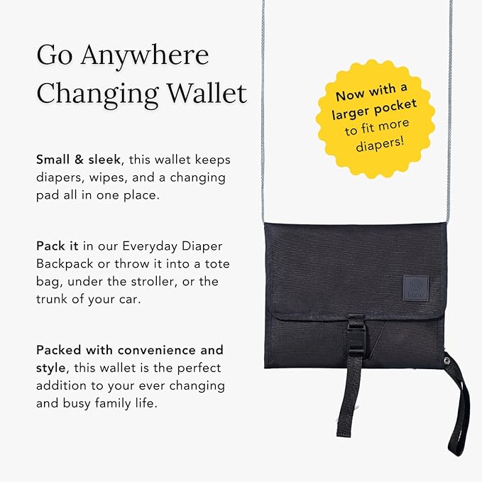Huhu Baby Changing Wallet – Compact, Portable Diaper Changing Pad for Travel – Easy to Clean, Foldable Changing Mat – Must Have Diaper Bag Accessory for New Parents (Midnight Black)