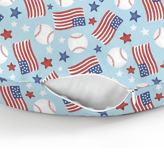 American Flag Baseball Baby Nursing Pillow Covers for Boy Girl 4th of July Baseballs Stars Nursery Pillowcase for Breastfeeding Pillows Patriotic Sports Soft Stretchy Slipcovers for Newborn Infant