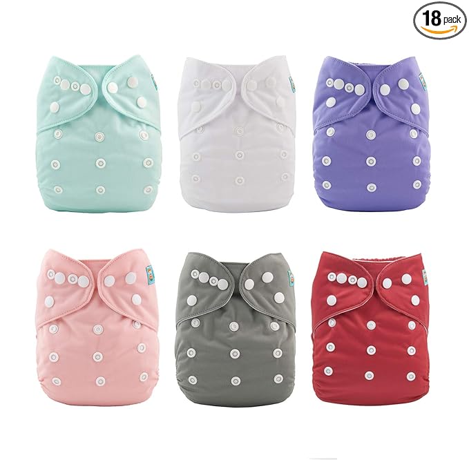 ALVABABY 6 Pack Cloth Diaper with 12 Inserts One Size Adjustable Washable Reusable Diaper Cover for Baby Girls and Boys
