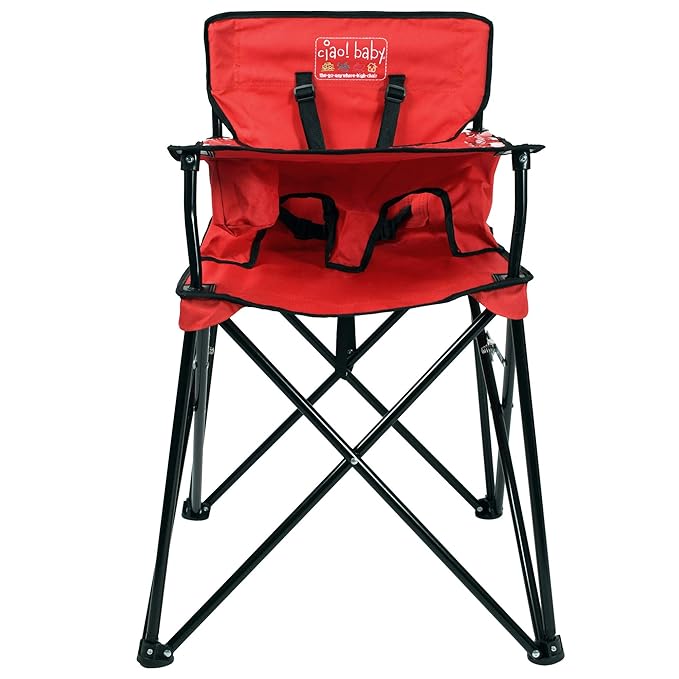 ciao! Baby Portable High Chair for Babies and Toddlers, Compact Folding Travel High Chair with Carry Bag for Outdoor Camping, Picnics, Beach Days, and More (Red)