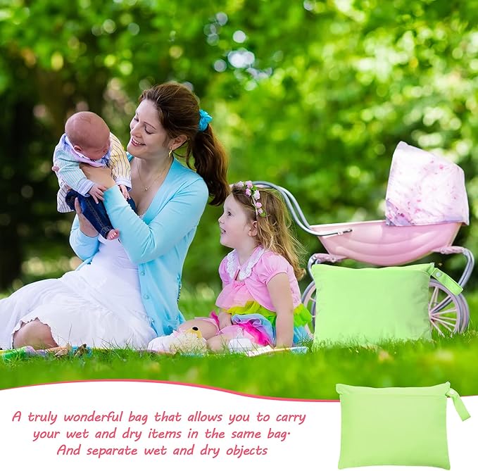 Shappy 4 Pieces Wet Dry Bag for Baby Cloth Diapers Wet Diaper Bag Washable Travel Bags Reusable with 2 Pockets for Pool Yoga Gym Travel Beach Swimwear Clothes(Green& Black)