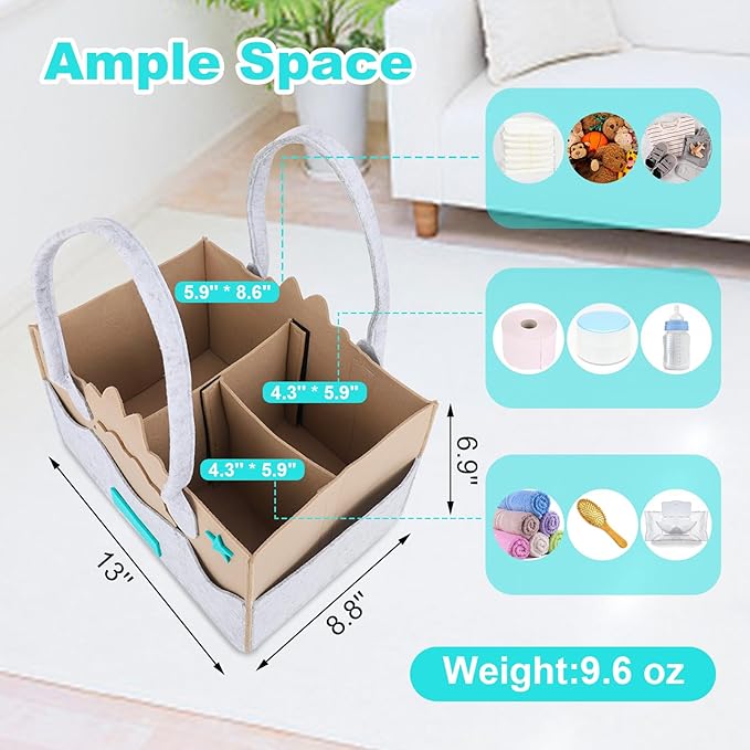 Diaper Caddy Organizer, Nursery Storage Basket for Baby,Portable Diaper Holder for Changing Table and Car,Newborn Essentials Boy Girl Shower Gift Basket.