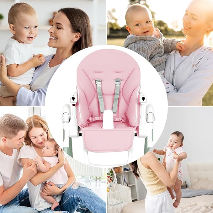 Baby High Chair Cover Replacement | PU Leather Dining Chair Cover with Soft Cushion Seat, Easy to Install High Chair Covers for Baby and Toddler, High Chair Cover Replacement (Pink)