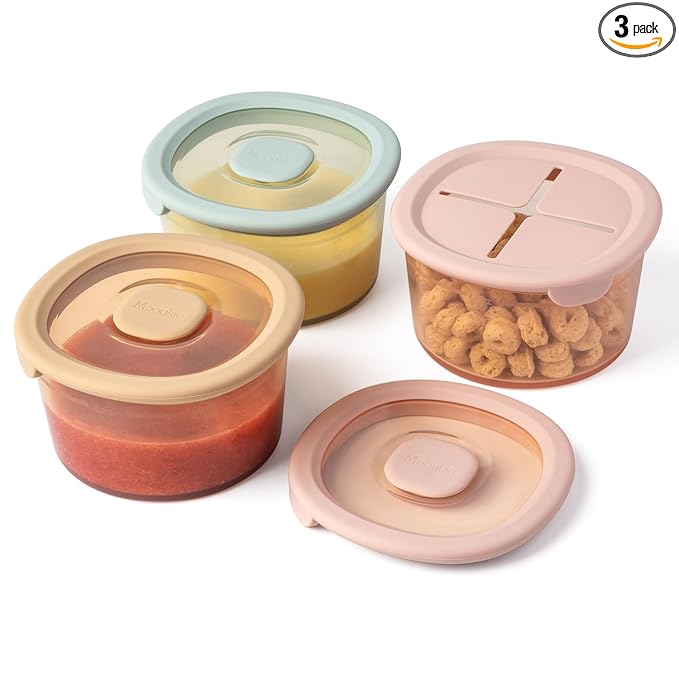 Moonkie Silicone Snack Containers for Kids | 8 oz Baby Food Storage Containers with Airtight Lids and A Snack Lid | Baby Food Jars | BPA Free | Freezer & Dishwasher Safe | 3 Pack