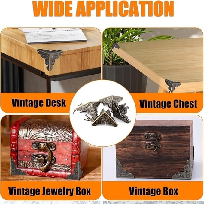 50PCS Dust Catchers for Stairs, Edge Corner Cover with Screws, Table Corner Protectors, Antique Stairs Dust Corners Decorative, for Tables, Walls & Baseboards (Gold, 1.38in)