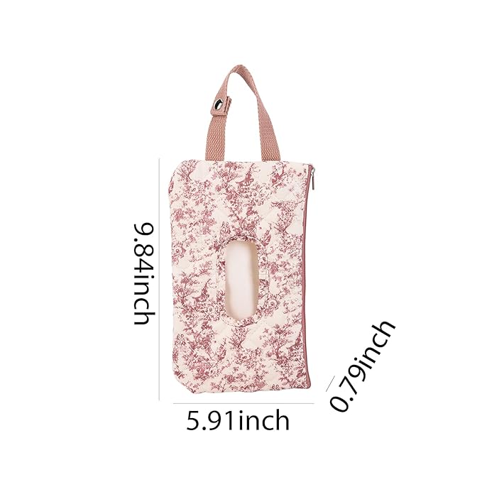Quilted Baby Wipe Holder, Canvas Floral Quilted Pouch with Hanging Strap, Portable Diaper Wipe Holder for Travel Stroller-Classic Pink