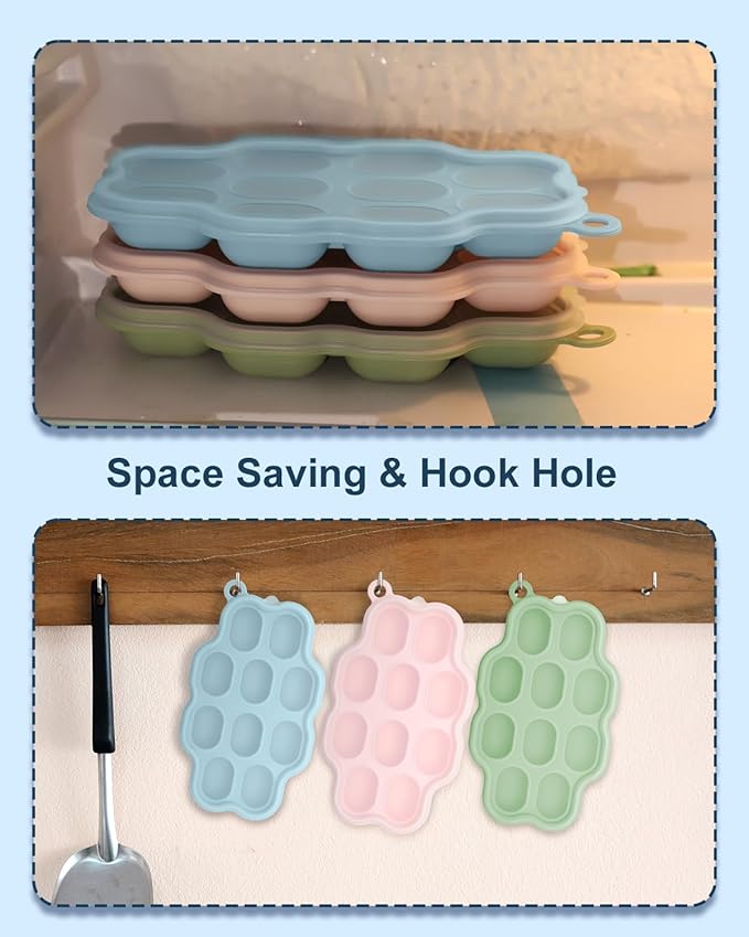 KingKam Baby Food Freezer Trays with Lids (2 Pack), Silicone Nibble Freezer Tray, Breastmilk Popsicle Molds, Baby Food Storage Containers Ice Cube Tray Maker