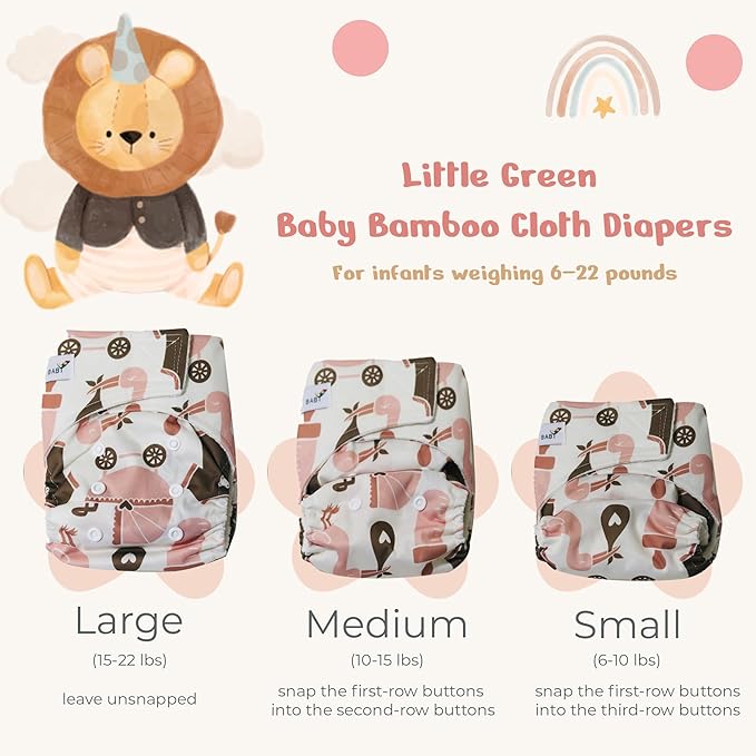 KaWaii Baby Little Green Baby Bamboo Cloth Diapers Newborn to 22 lbs, 12 Bamboo Diapers, 24 Bamboo Inserts.