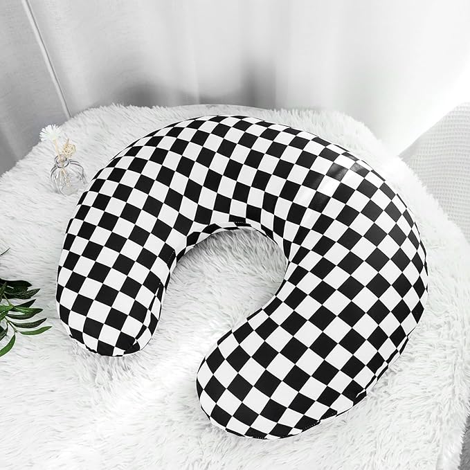 DILIMI Nursing Pillow Cover, Stretchy Removable Case for Breastfeeding Pillows, Ultra Soft Comfortable Slipcover for Baby Girl and Boy, Black Checkerboard
