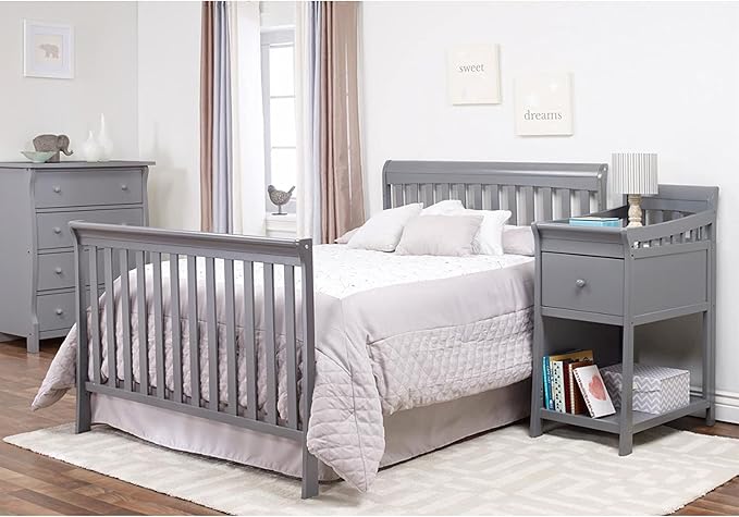 Sorelle Furniture Princeton Elite Crib and Changer Classic -in- Convertible Diaper Changing Table Made of Pine Wood Non-Toxic Wooden Baby Bed Toddler Childs Daybed Full-Size Nursery - Weathered Grey