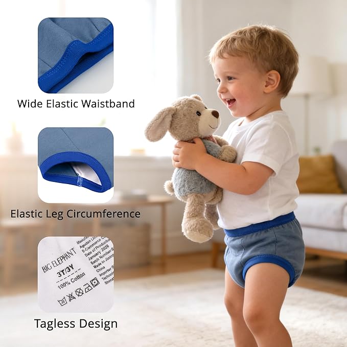 BIG ELEPHANT Potty Training Underwear, 100% Cotton Absorbent Unisex Toddler Pee Pants for Boys Girls