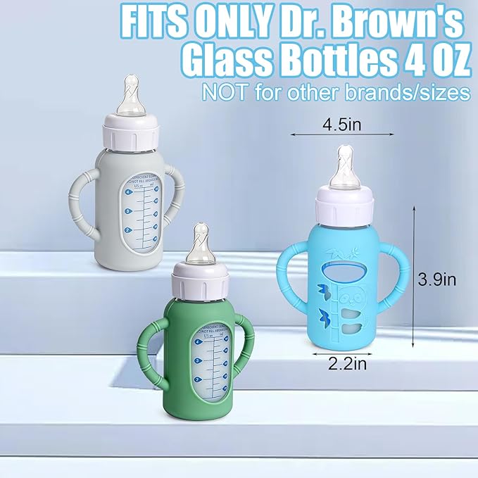 3 Pack Silicone Sleeves for Dr. Brown's Glass Bottles 4 OZ - Anti Breakage Baby Bottle Holder, Compatible with Dr. Brown's Glass Bottles for Babies with Handle(Not Compatible with Other Products)
