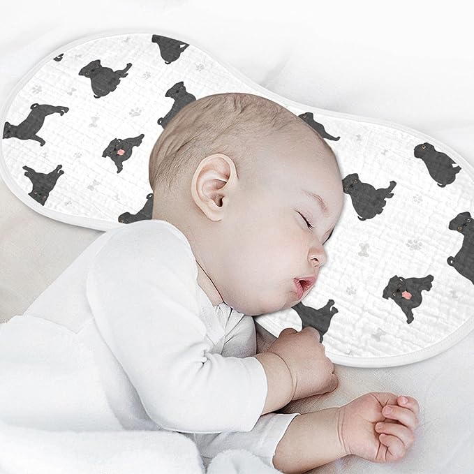 vvfelixl Burp Cloths Black Pug White for Baby Boy Girls Baby Washcloths Burp Rags 1 Pack