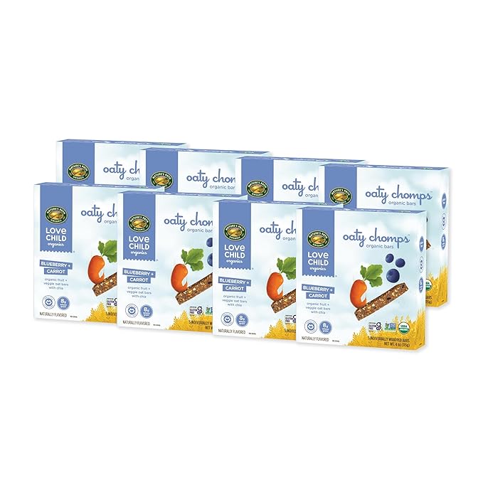 Love Child Organics Oaty Chomps Blueberry + Carrot Snack Bars, 4 oz (Pack of 8), Gluten Free, Non-GMO, by Nature's Path