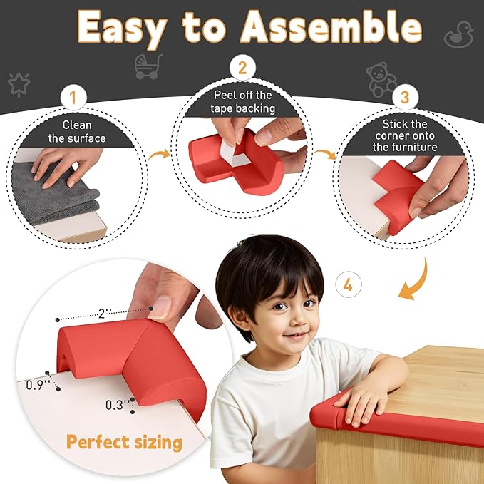 Thick Corner Edge Protector for Baby Proofing, 6.56Ft Furniture Edge Bumper with 10 L-Shaped & Soft Foam Corner Guards,Adhesive Baby proofing Bumper for Table, Small Toddler Bed (Red)