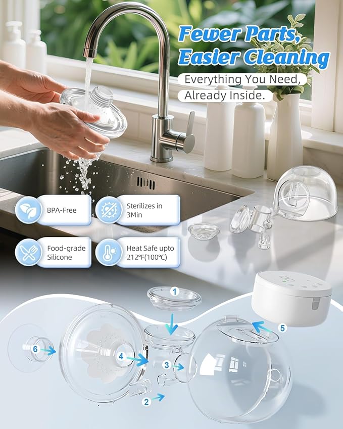 Electric Breast Pump with Models MY-376, Wearable Breast Pump Hands Free for Travel & Home, 4 Modes 9 Levels, 135° Flange, Quiet 40dB, BPA-Free, Easy to Clean & Gift for New Moms, Black