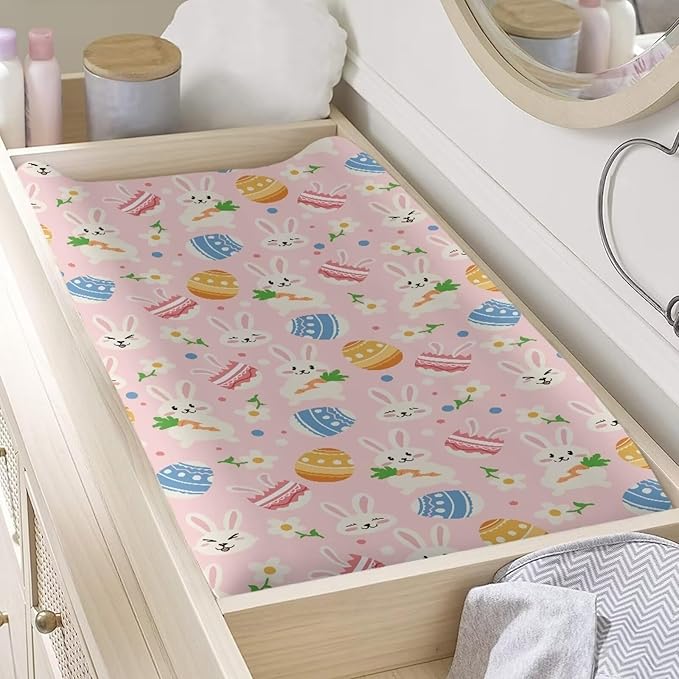 Easter Rabbit Baby Changing Pad Covers Infant Changing Table Cover Boys Girls Diaper Table Change Mat Sheets Cover Cute Gifts for Baby 32''x16"