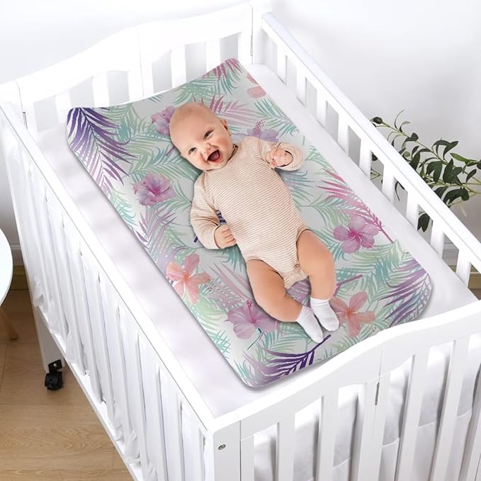 Microfiber Diaper Changing Table Sheets for Infants and Toddles Tropical Floral Leaves Baby Changing Pad Cover Soft Breathable