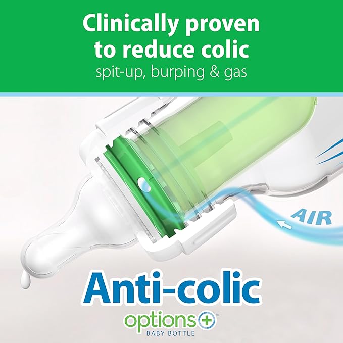 Dr. Brown's Anti-Colic Options+ Narrow Glass Baby Bottle with Level 1 Slow Flow Nipple, BPA-Free, 4 oz/120mL, 0m+, 1-Pack (Packaging May Vary)