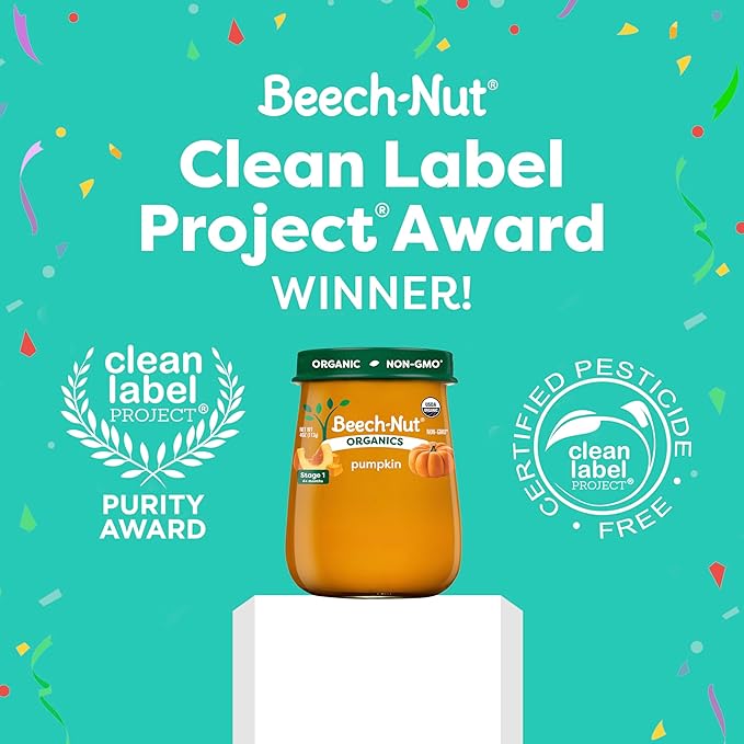 Beech-Nut Organics Stage 1 Organic Baby Food, Pumpkin, 4 oz Jar (10 Pack)