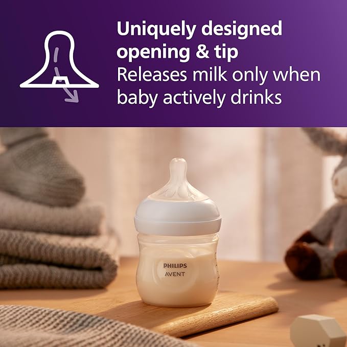 Philips Avent Natural Baby Bottles with Natural Response Nipples (Slow Flow, Flow 2), 4oz, 4-Pack, SCY900/04