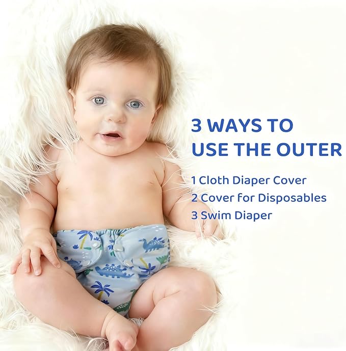 BISENKID Waterproof Cloth Diaper Cover Reusable Swim Diaper - Adjustable Outer Shell Over an Absorbent Inner Layer to Prevent Urine Blowouts - Outer Rose Tan, Size 2 (18-35lbs)