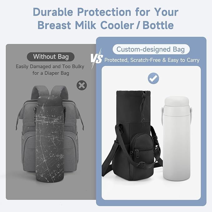 Portable Travel Bag for Breast Milk Cooler, Fits Milk Cooler & Portable BreastMilk Chiller, Leakproof,Insulated & Scratch-Resistant Bottle Carrier with Shoulder Strap & Extra Storage, Black