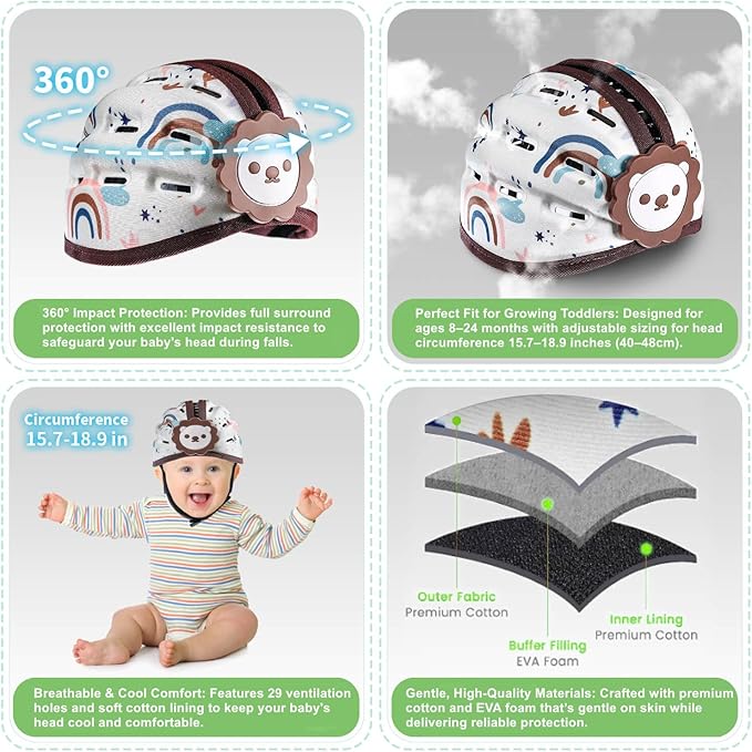 Baby Helmet for Crawling Walking - Breathable Baby Head Protector for 1-2 Years, Infant Safety Helmets for Toddler Walking, Expandable and Adjustable, Ultra-Lightweight