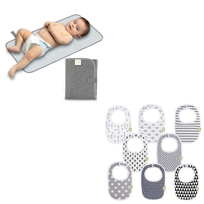 KeaBabies Portable Diaper Changing Pad and 8-Pack Baby Bibs for Girls & Boys - Waterproof Foldable Baby Changing Mat - Teething Baby Bibs for Boy, Girl - Travel Diaper Change Mat