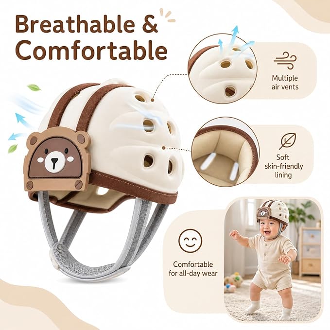 Baby Head Protection Helmet - Ultra-Light, Soft, Adjustable, Suitable for Babies 6-24 Months with Knee Pads & Non-Slip Socks Set