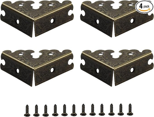 4Pcs 1.37"x1.37" Furniture Corner Protectors, Vintage Corner Guard Metal Edge Guards Decorative for Jewelry Box Cabinet Wooden Case with Screws, Antique Bronze