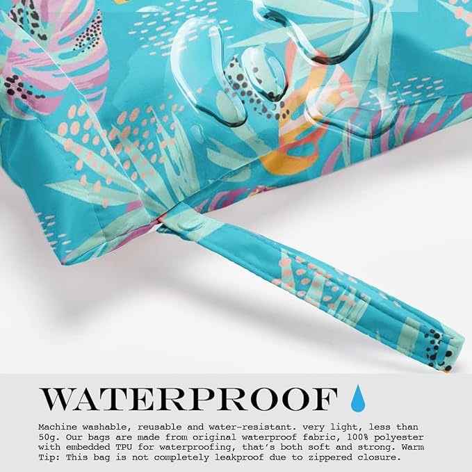 Wet Dry Bag, Wet Bag for Swimsuit, Travel, Beach, Pool, Diapers, Dirty Gym Clothes, Makeup Bag, Camping Accessories, Waterproof Reusable Jungle Tropical Leaves Cheetah Print