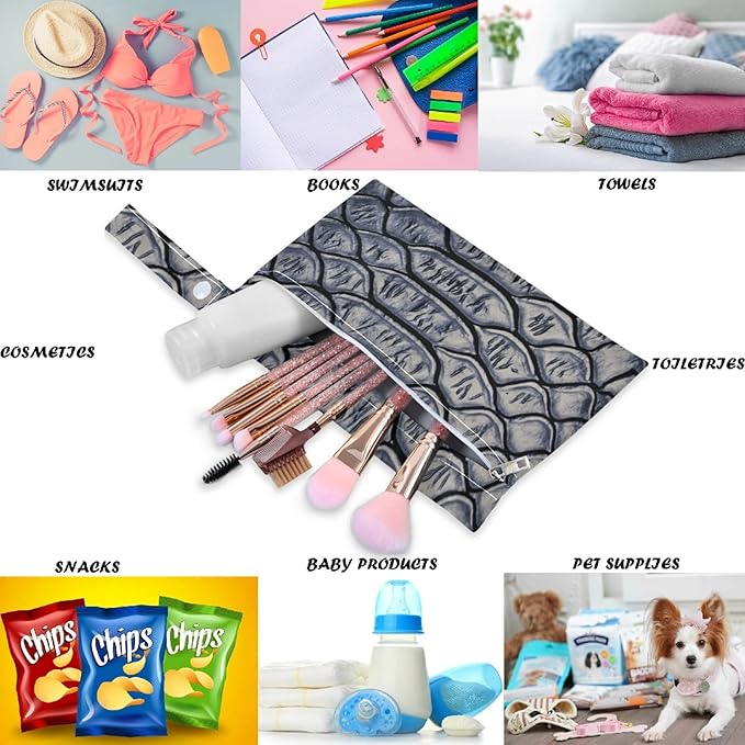 visesunny Snake Skin 3D Print 2Pcs Wet Bag with Zippered Pockets Washable Reusable Roomy Diaper Bag for Travel,Beach,Daycare,Stroller,Diapers,Dirty Gym Clothes,Wet Swimsuits,Toiletries