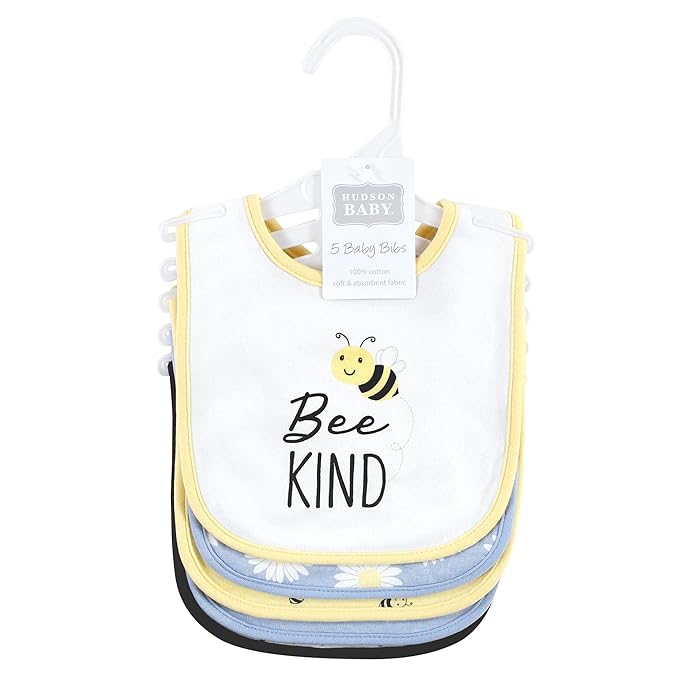 Hudson Baby Unisex Baby Cotton Bibs, Bee Kind, One Size