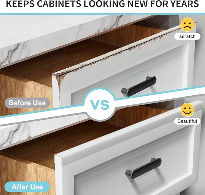 2 Pack Cabinet Protectors for Kitchen Cabinets, 18" Length Clear Cabinet Door Protector Edge Guard 3/4" Thick for Kitchen Drawer Fronts, Slip-On Plastic Edge Guard to Protect Sink & Trash Drawer