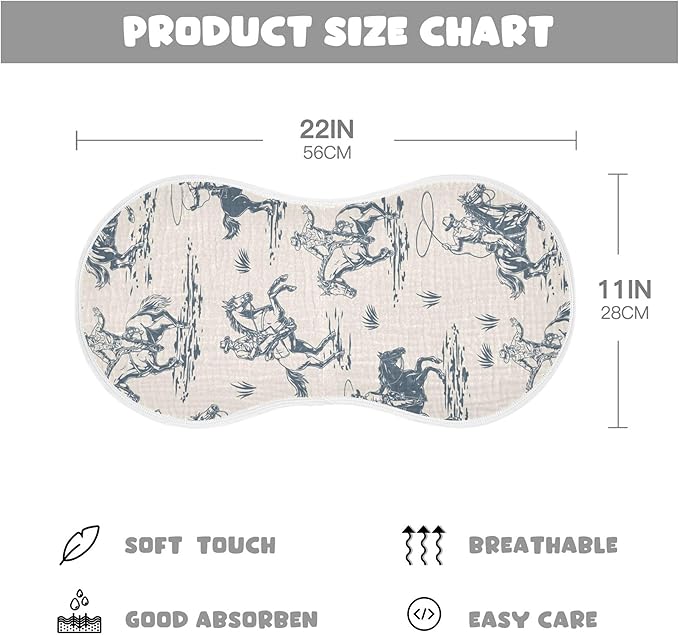 Cowboys Horse Western Burp Cloths Baby Boys Girls Absorbent Soft Cotton Burping Cloths Rags 1 Pack