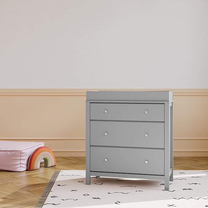 Storkcraft Horizon 3 Drawer Chest with Changing Topper (Pebble Gray) – GREENGUARD Gold Certified, Includes Removable Changing Table Topper, Chest of Drawers for Nursery & Kids Bedroom