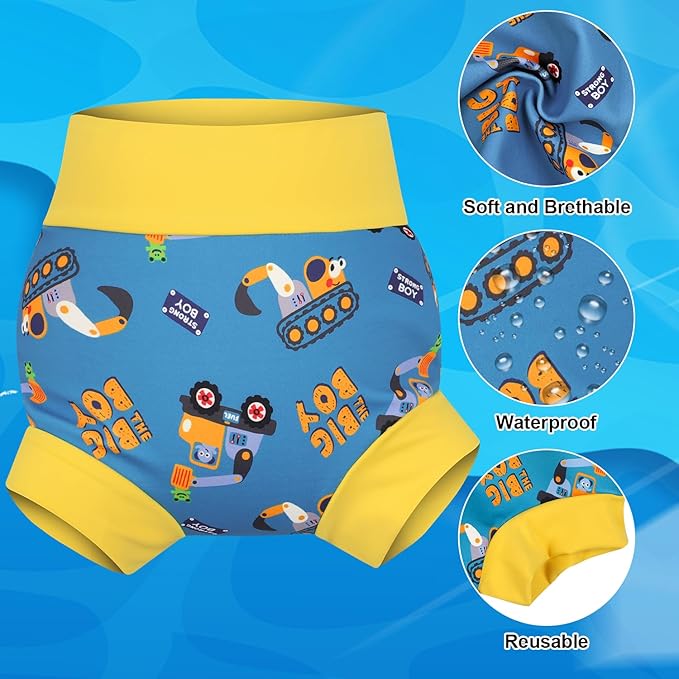 MooMoo Baby Swim Diapers 3 Pcs Waterproof Reusable Swimming Diapers for Baby Swim Lesson 2T-5T, Blue