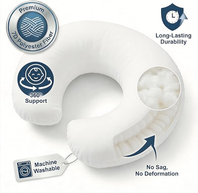 Nursing Pillow, Breastfeeding Pillows with Removable Cover for Mom with Breathable Filling, Ergonomic Baby Feeding Essentials for Bottle and Breastfeeding (Naked Pillow-New)