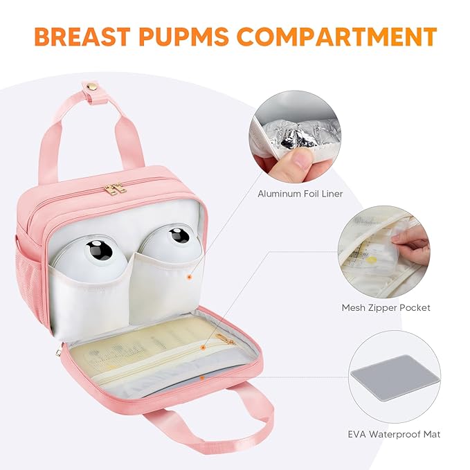 PIIOSER Breastmilk Cooler Travel Bag with Ice Pack, Compatible with Wearable Breast Pumps & Accessories - Portable Hands Free Breast Pump Carrying Case for Nursing & Working Moms, Pink